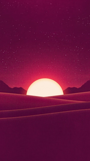 Digital art of a desert sunrise with mountains