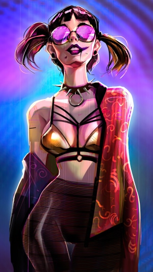 Artwork of a woman with pigtails and sunglasses