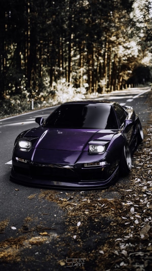 Purple Acura NSX on a Forest Road