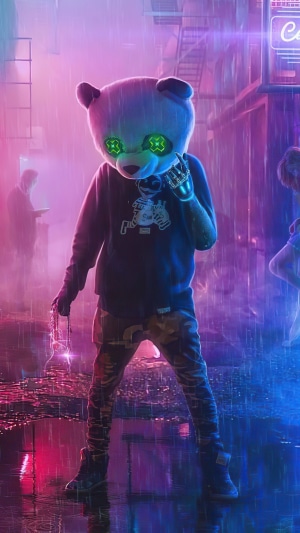 Cyberpunk Panda character in neon city