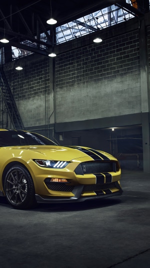 Yellow Ford Mustang GT with Black Stripes