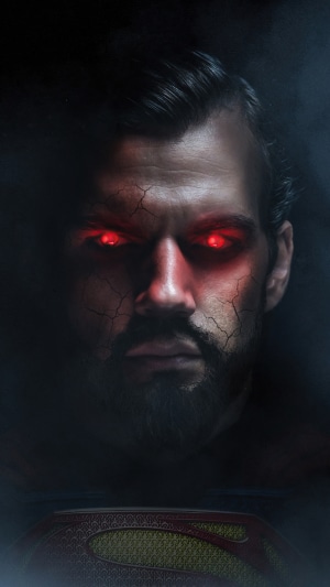 Superman from DC Comics with glowing red eyes