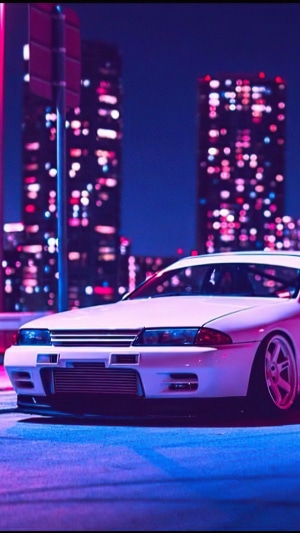 White Nissan Skyline in Neon City