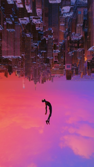 Spider-Man Miles Morales in a surreal cityscape