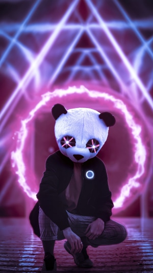 Panda artist in neon lights