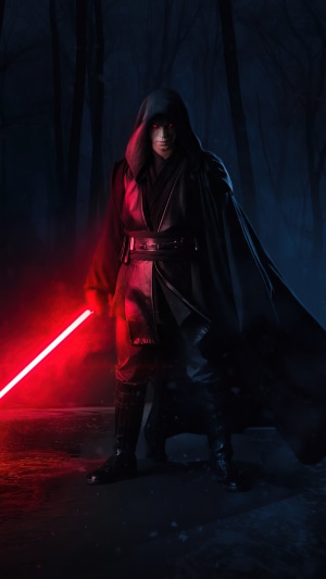 Darth Vader from Star Wars holding a red lightsaber