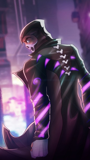 Artwork of a grim reaper character with a skull mask