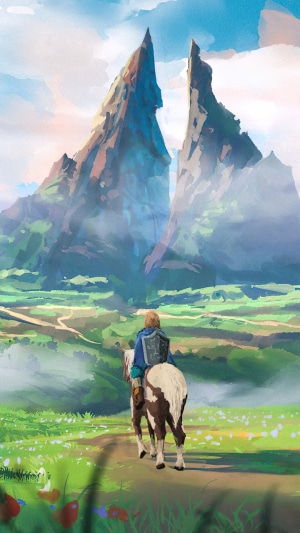 Link on horseback in The Legend of Zelda: Breath of the Wild