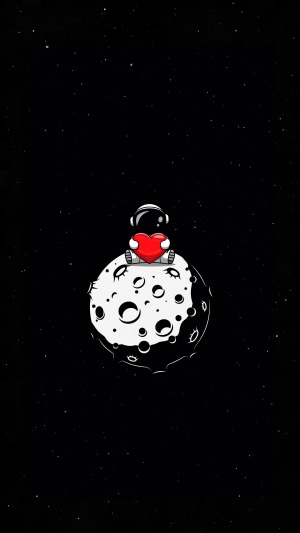 Astronaut holding a heart on the moon in space