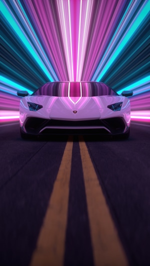 White Lamborghini Aventador on a road with light streaks