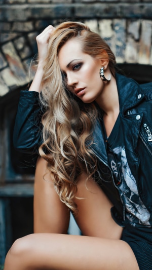 Blonde model in leather jacket 4K