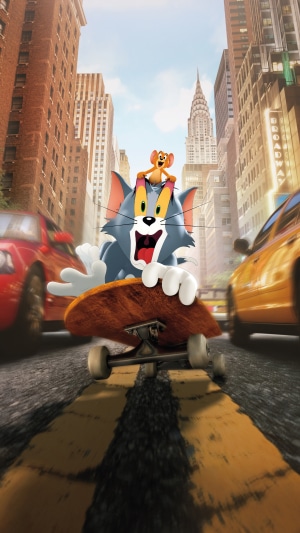 Tom and Jerry on a skateboard in New York City