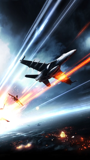 Jets in aerial combat over a city