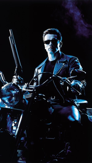 Arnold Schwarzenegger as Terminator on a Motorcycle