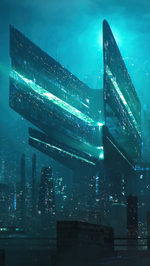 Sci-fi futuristic city with massive structures