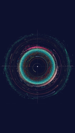 Digital art of a circular data visualization in space