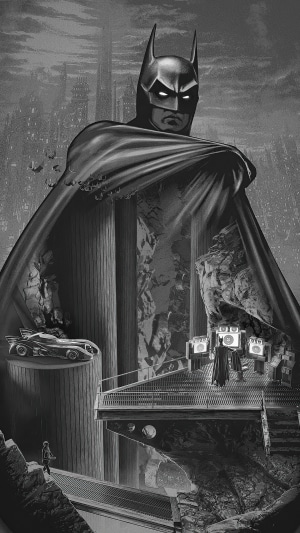 Batman in his Batcave with Batmobile