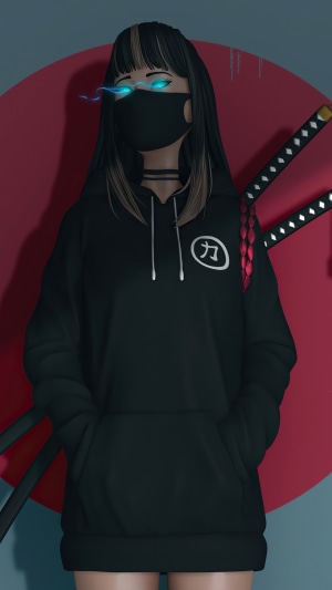 Anime girl with swords and mask