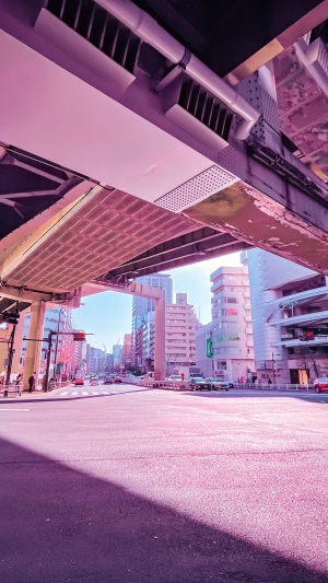 City street under a bridge, 4K