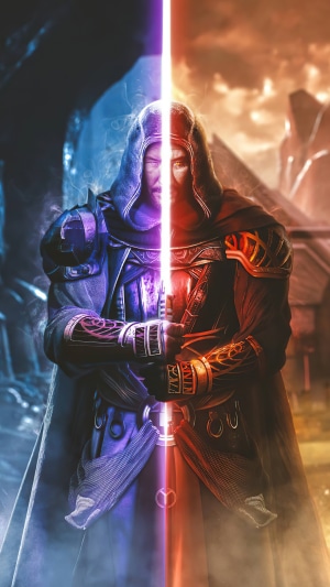 Keanu Reeves as a Star Wars character with a lightsaber