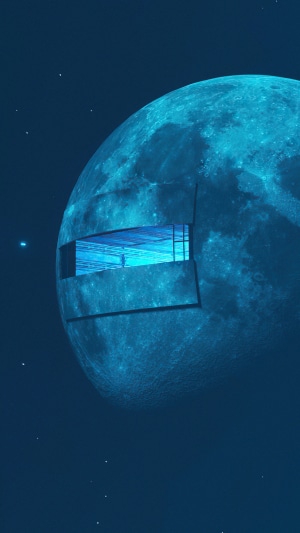 Digital art of a moon base in space