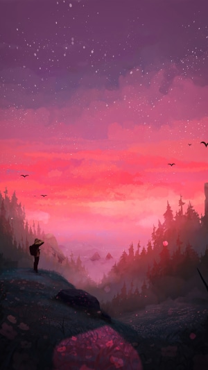 Digital art of a person looking at a starry sky