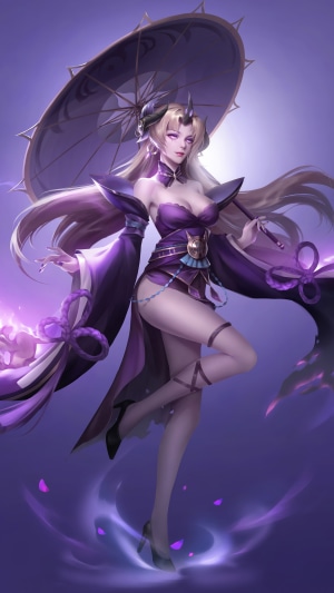 Fantasy girl with umbrella and purple dress