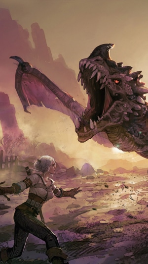 Ciri fighting a dragon from The Witcher 4K
