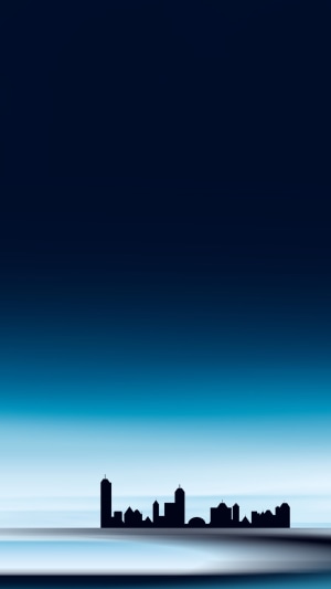 Minimalist digital art of a city skyline at dusk