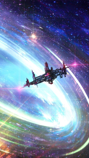 Spaceship in a colorful nebula