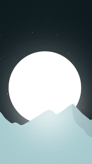 Minimalist artwork of a large moon over mountains