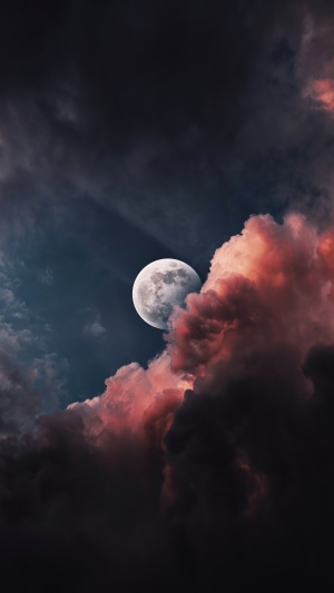 Moon behind colorful clouds in space 4K