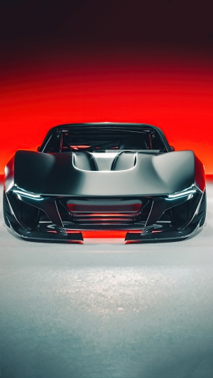 Black sports car with red background