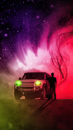 Land Rover Defender with person and nebula
