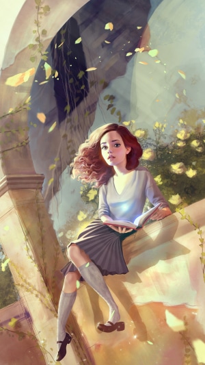 Hermione Granger from Harry Potter reading a book