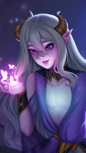Artwork of a demon girl with butterflies