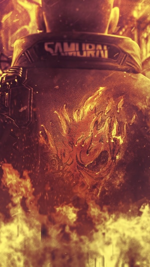 Samurai logo on a jacket with flames