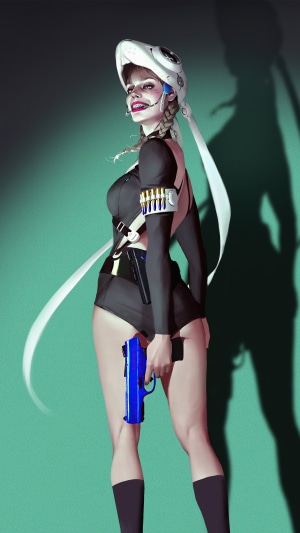 Artwork of a woman with a gun