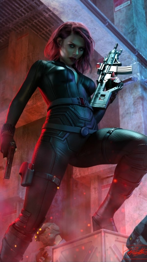 Black Widow with Guns 4K Artwork