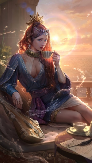 Fantasy Queen Enjoying Coffee in Digital Art