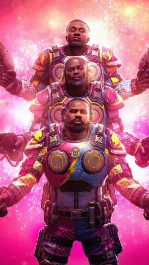 Three men in Gears 5 armor stacked vertically