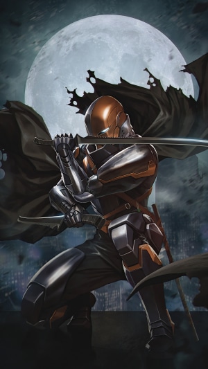 Deathstroke from DC Comics with swords under the moon