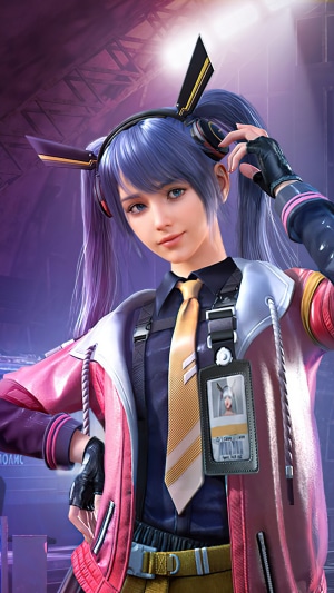 Girl with purple hair and headphones from PUBG