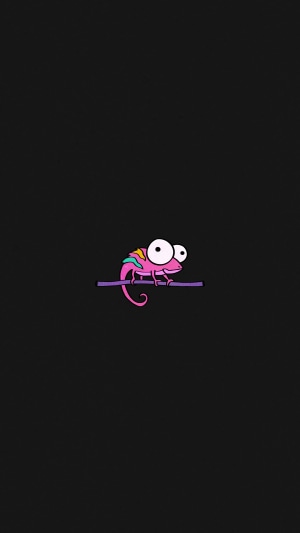 Minimalist artwork of a pink chameleon on a purple branch