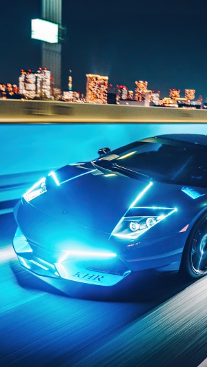 Blue Lamborghini Murcielago with Neon Lights