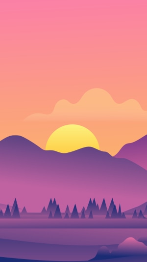Minimalist landscape with mountains and sunset