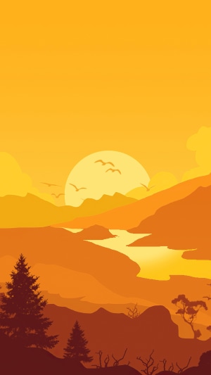 Minimalist sunset over mountains and river