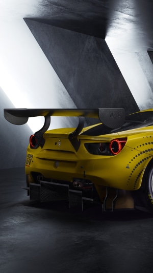 Yellow Ferrari 488 GT Modificata rear view