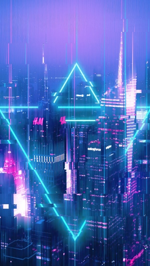 Neon Cityscape with Geometric Shapes 4K
