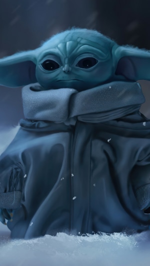 Grogu from The Mandalorian in snow 4K